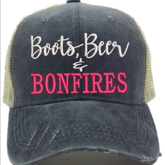 Boots Beer Bonfires Women’s Distressed Trucker Hat - Picture 1 of 4